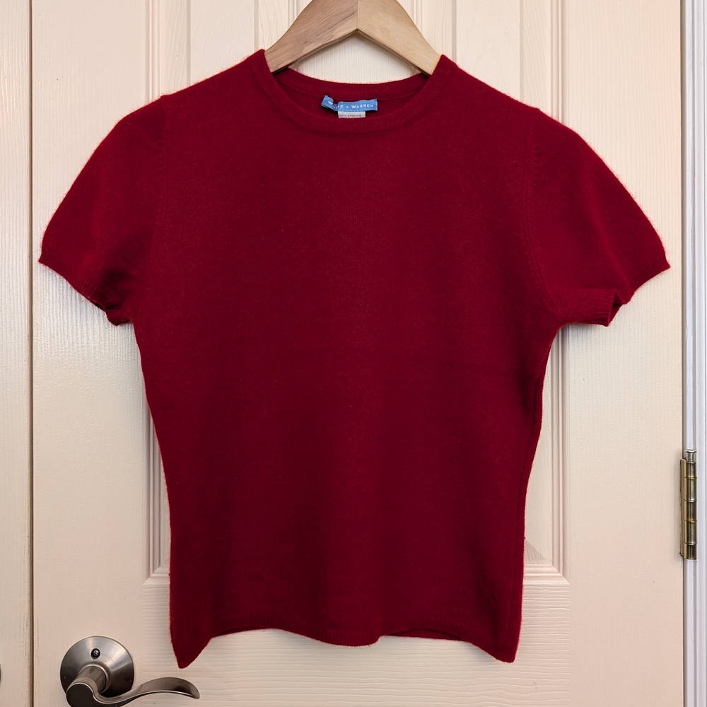White + Warren Red Shrunken Cashmere Tee